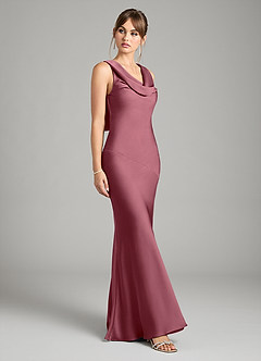 Azazie Rylina Vestidos de damas de honor Vestido de Rosa Del Desierto de Satén Elástico de Corte Sirena image5