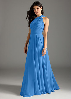 Azazie Charlize Bridesmaid Dresses Blue Jay A-Line One Shoulder Chiffon Dress image4
