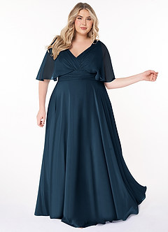 Azazie Pamela Bridesmaid Dresses Dark Navy A-Line V-Neck Pleated Chiffon Dress image8