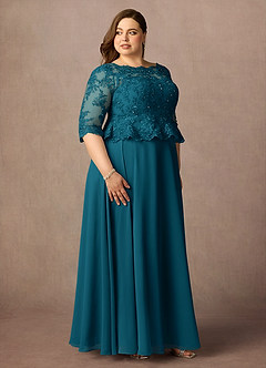 Azazie Averie Mother of the Bride Dresses Ink Blue A-Line Boatneck Sequins Chiffon Dress image12