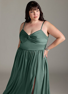 Azazie Zeya Bridesmaid Dresses Eucalyptus A-Line Pleated Stretch Satin Dress image14