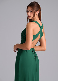 Azazie Evadne Robes de demoiselle d'honneur Robe Fourreau en Mousseline de soie Plissée émeraude image7