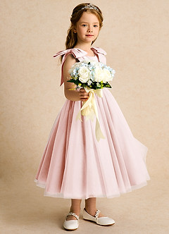 Azazie Serene Robe Demoiselle D'honneur Fillette Robe Princesse en Mat Satiné Arc Rose Pâle image5