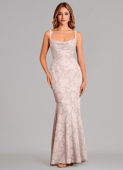 Azazie Aubrey 신부 들러리 드레스 인어 절하다 플로럴 번아웃 바닥 길이 드레스 image1