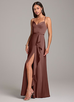 Azazie Naeem Bridesmaid Dresses Espresso A-Line Stretch Satin Dress image3