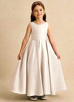 Azazie Mapel vestidos de niña de las flores Vestido de Alabastro Blanco de Satin Mate de Princesa con Plisado image6