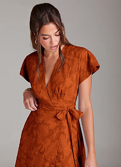 Azazie Ling Bridesmaid Dresses Paprika A-Line Pleated Floral Burnout Dress image7