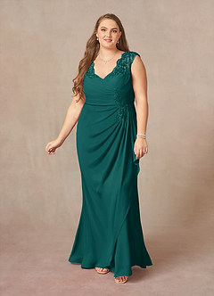 Azazie Gladys Mother of the Bride Dresses Peacock A-Line Queen Anne Lace Chiffon Dress image9