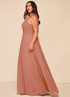 Azazie Ginger Vestidos de damas de honor Vestido de Mai Tai de Gasa de Corte en A con Halter Plisado image13