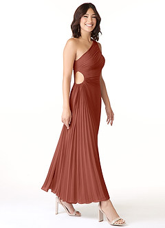 Azazie Kirra Jurken voor bruidsmeisjes Jurk van Chiffon met A-Lijn One-Shoulder Kastanjebruin image3
