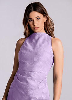 Azazie Evadne Final Sale Lilac Sheath Pleated Floral Burnout Dress image6