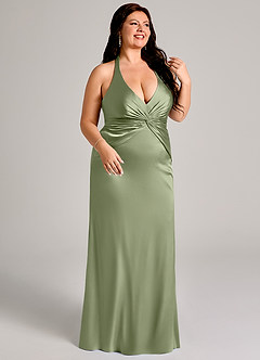 Azazie Valerie Vestidos de damas de honor Vestido Pistacho de Satén Elástico de Corte Sirena con Plisado image10