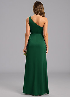 Azazie Phaedra Bridesmaid Dresses Dark Green A-Line One Shoulder Stretch Satin Dress image2