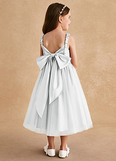Azazie Gabbie Flower Girl Dresses Diamond White A-Line Pleated Matte Satin Dress image2