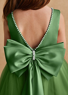 Azazie Cookie Blumenmädchenkleider A-Linie Schleifen Tüll Kleid Basilikum image6