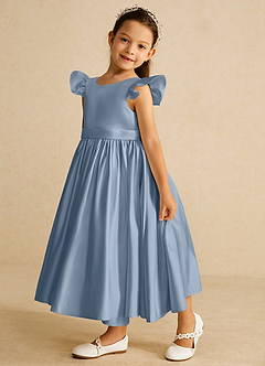 Azazie Violeta Blumenmädchenkleider Ballkleid Schleifen Matte Satin Kleid Staubblau image5