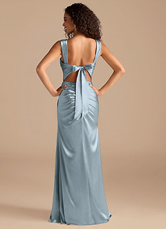 Azazie Jesaphine Bridesmaid Dresses Dusty Blue Sheath Bow Metallic Satin Dress image4