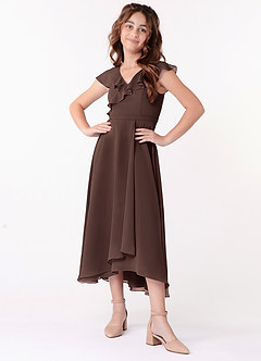 Azazie Posie Junior Ganache A-Line Ruched Chiffon Dress image3