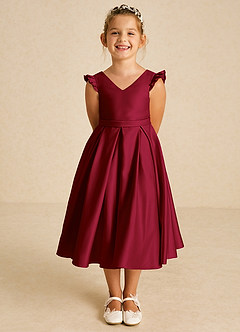 Azazie Francine Final Sale Burgundy A-Line Bow Matte Satin Dress image2