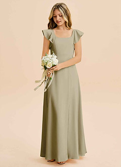 Azazie Bondi Junior Moss Green A-Line Side Slit Stretch Satin Dress image5
