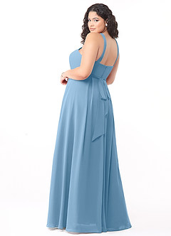 Azazie Dixie Bridesmaid Dresses Steel Blue A-Line Halter Pleated Chiffon Dress image9