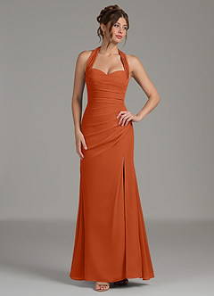 Azazie Destiny Robes de demoiselle d'honneur Robe Sirène en Mousseline de soie Encolure en Forme de Cœur Orange Brûlée image4