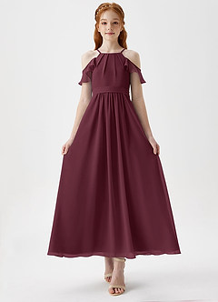 Azazie Chaya Junior Robe Trapèze en Mousseline de soie Épaule décolletée Cabernet image4