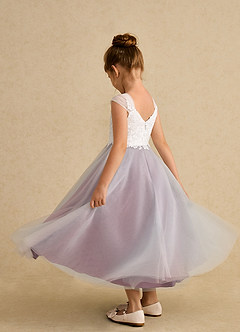Azazie Momo Flower Girl Dresses Ivory Vintage Mauve A-Line Lace Dress image4