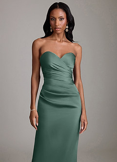 Azazie Sonora Vestidos de damas de honor Vestido de Eucalipto de Satén Elástico de Corte Recto con Sin tirantes image5