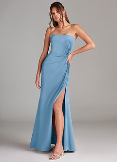Azazie Aliani Bridesmaid Dresses Steel Blue Sheath Strapless Chiffon Convertible Dress image4