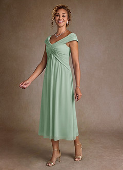 Azazie Mirta Suknie dla Matki Panny Młodej Linia A Pofałdowany Kwiatowe wypalenie Długość herbaty Sukienka image4