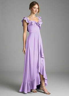 Azazie Lyra Vestidos de damas de honor Vestido de Lila de Satén Elástico de Corte en A Convertible con Vestidos sin tirantes image5