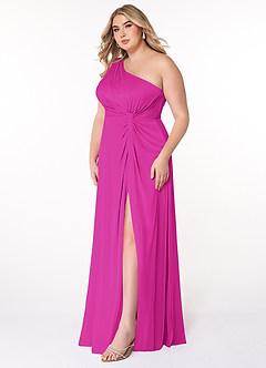 Azazie Brooke Bridesmaid Dresses Fuchsia A-Line One Shoulder Mesh Dress image8