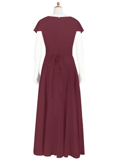 Azazie Payton Junior Abito A-Line in Chiffon Fiocco Cabernet image7