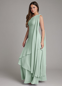 Azazie Monique Robes de demoiselle d'honneur Robe Trapèze en Mousseline de soie Asymétrique Agave image3