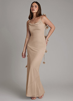 Azazie Kalico Bridesmaid Dresses Taupe Mermaid Pleated Chiffon Dress image1