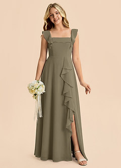 Azazie Nori Junior Willow Green A-Line Ruched Chiffon Dress image1