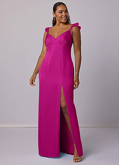 Barbie ♥ Azazie Bridesmaid Dresses Fuchsia Sheath Stretch Satin Dress image12