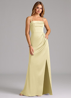 Azazie Aretha At-home Try On Dresses Espresso A-Line Strapless Stretch Satin Convertible Dress image6
