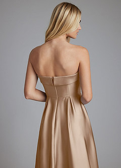 Azazie Lucienne Vestidos de damas de honor Vestido de Gris Pardo de Satén Elástico de Corte en A Convertible con Sin tirantes image6