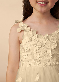 Azazie Ceres Blumenmädchenkleider Ballkleid Spitze Tüll Kleid Champagner image3