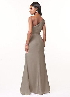 Azazie Liza Jurken voor bruidsmeisjes Jurk van Chiffon met Zeemeermin One-Shoulder Taupe image4