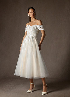 Azazie Rowe Abiti da Sposa Abito A-Line in Pizzo a Spalla Scoperta Bianco Diamante Champagne image8