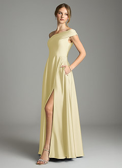 Azazie Melanie Suknie dla druhen Linia A Zza ramienia Satyna elastyczna Do ziemi Sukienka image4