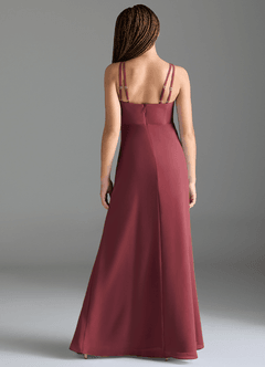 Azazie Leo Junior Abito Sirena in Chiffon Plissettato Merlot image2