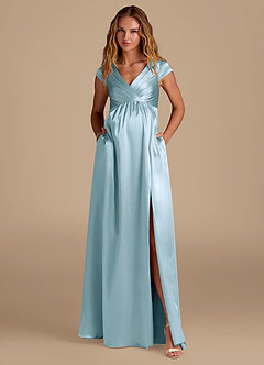 Azazie Allessia Maternity Bridesmaid Dresses A-Line Metallic Satin Floor-Length Dress image4