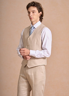 front Harrison Bronceado Chaleco de traje 100% lino