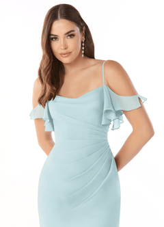 Azazie Emeralda Robes de demoiselle d'honneur Robe Fourreau en Mousseline de soie Épaule décolletée Brume image6