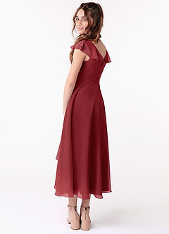 Azazie Posie Junior A-Linie Gestreift Chiffon Kleid Granatapfelrot image2