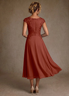 Azazie Crista Suknie dla Matki Panny Młodej Linia A Koronka Szyfon Długość herbaty Sukienka image2